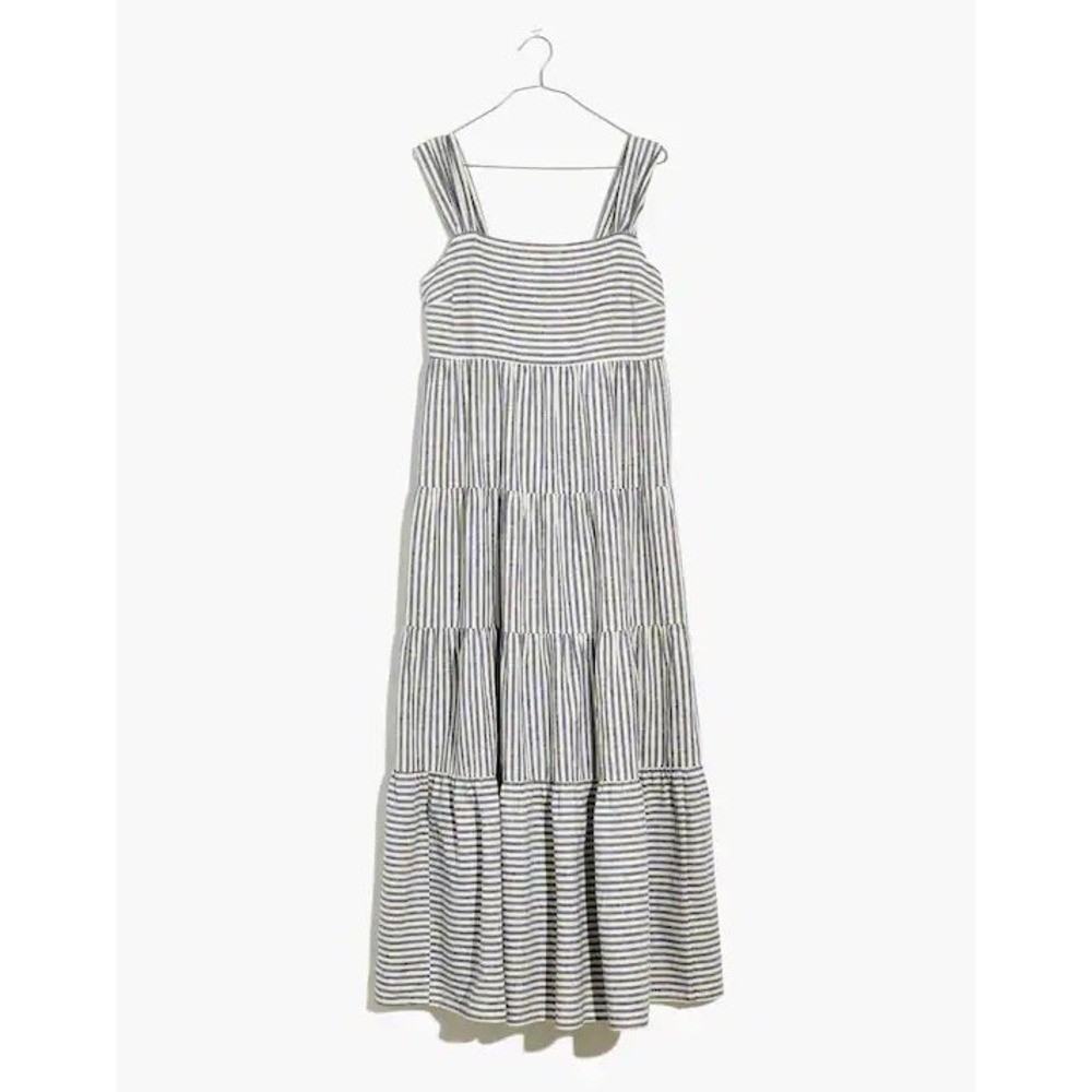 Madewell Maxi Dress Tiered Sleeveless Linen Hemp Vertical Stripe Cream XXS